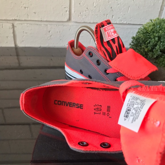 Converse Double Tongue Grey Orange Animal Print Junior Size 3 - Picture 10 of 13